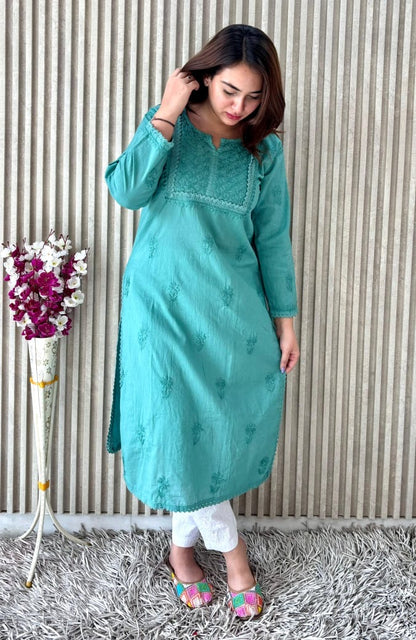 Disha mulmul cotton long kurta- Blue