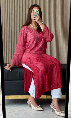 Gia Viscose georgette kurta- pink