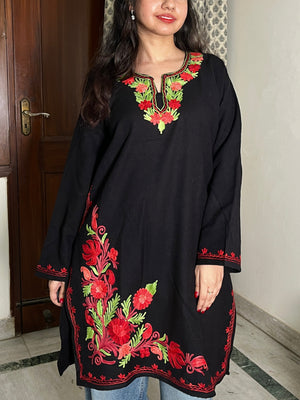 Kusum Kashmiri Short woollen Pheran - Black