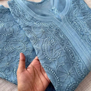 Uzma Viscose Georgette Short kurta- teal blue