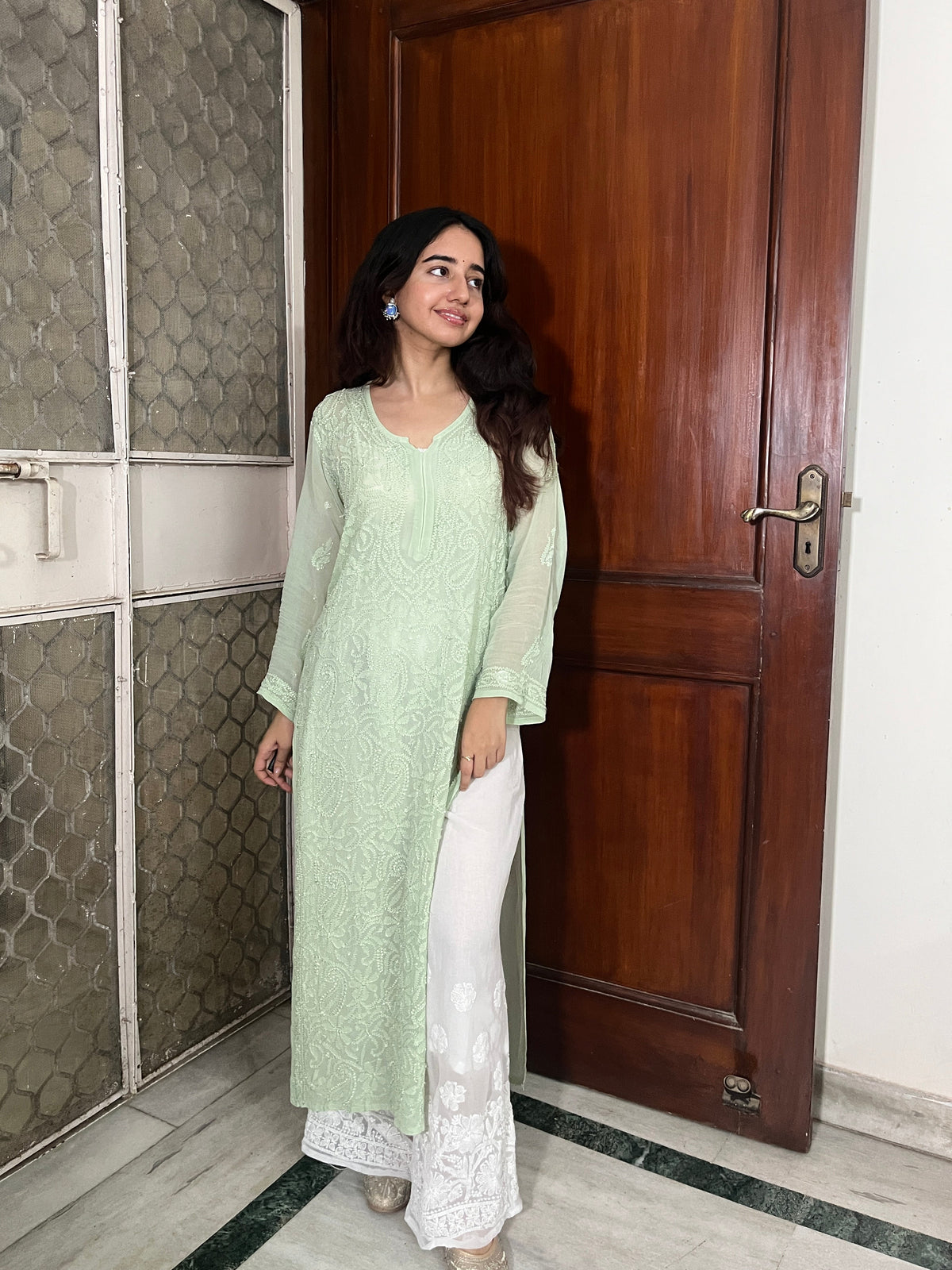 Kavya Viscose georgette long kurta- mint green