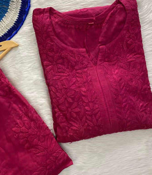 Aisha Rayon Chikankari Kurta set- Pink