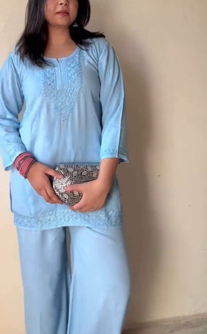 Kishwer Rayon Tone Coord Set- Blue