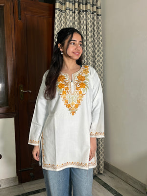 Soha Kashmiri Short woollen Kurti- White
