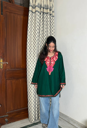 Jasmine Kashmiri Short woollen Pheran - Green