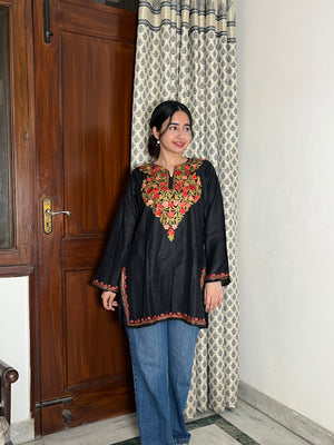Sejal Kashmiri Short Cotton kurti- Black