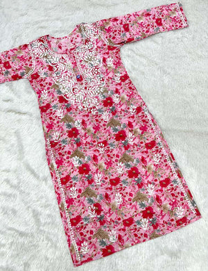 Disha mulmul chikankari Kurti- pink