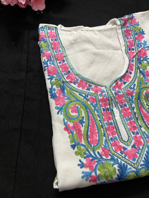 Noor Aari Woollen Pheran- White