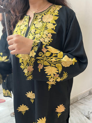 Hina woollen kurta stole set - black