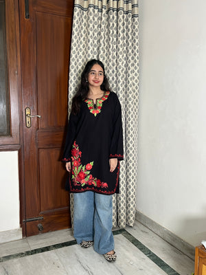 Kusum Kashmiri Short woollen Pheran - Black