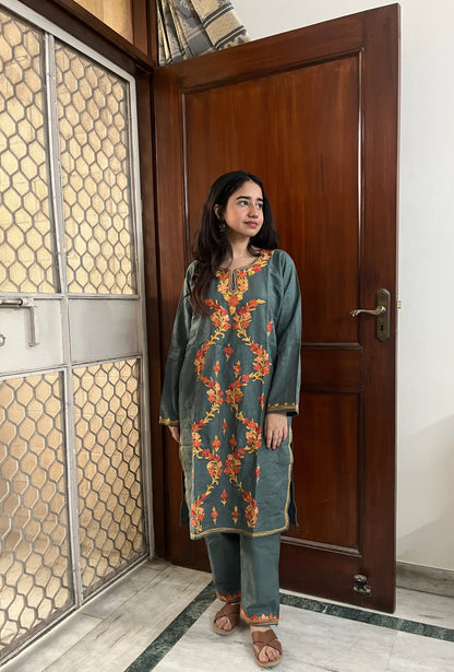 Kashmiri Woollen kurta set- Grey