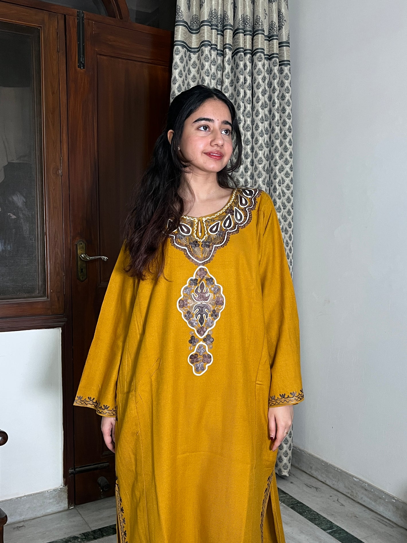 Sara Aari Woollen Pheran- Mustard