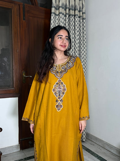Sara Aari Woollen Pheran- Mustard