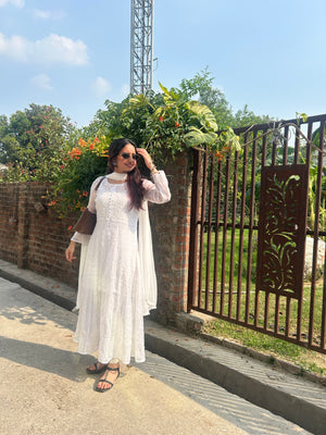 Gunjan georgette Chikankari Anarkali Kurta- White