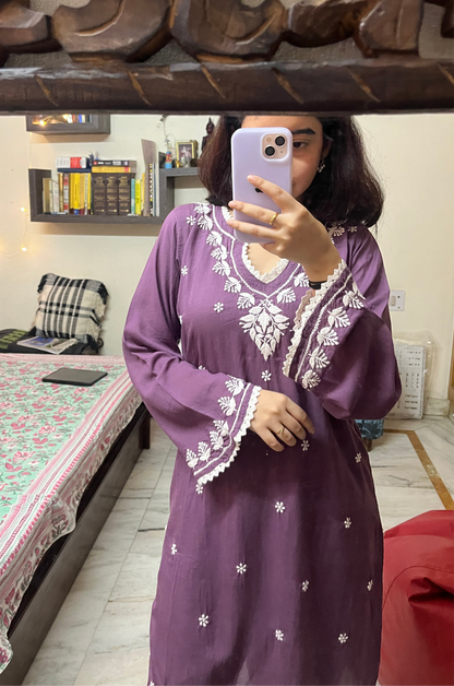 Modal Kurta & Dhoti pants Set- Purple