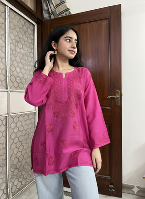 Jiya Chanderi short kurti- Pink
