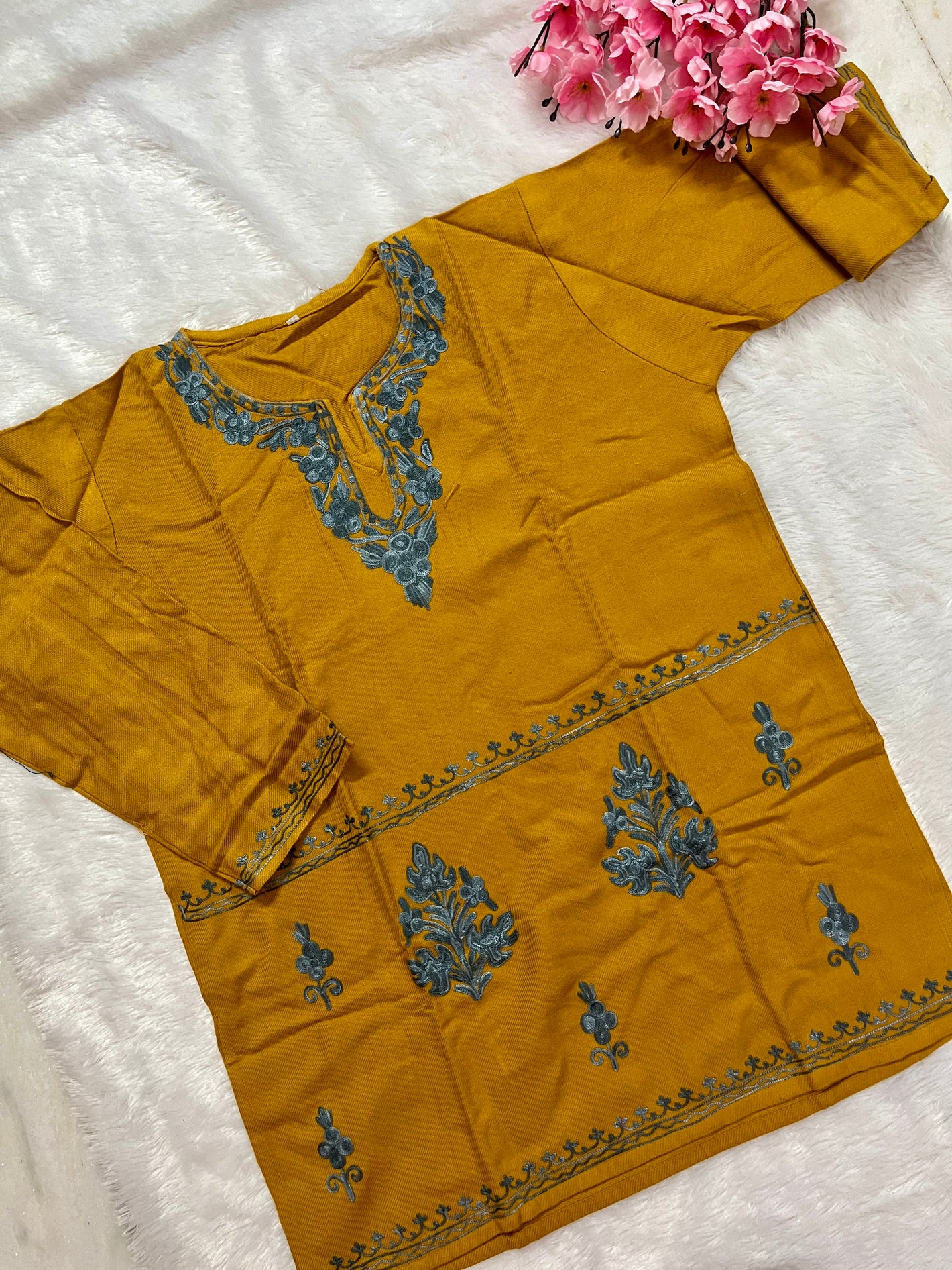 Ziya Kashmiri Short woollen kurti- Yellow