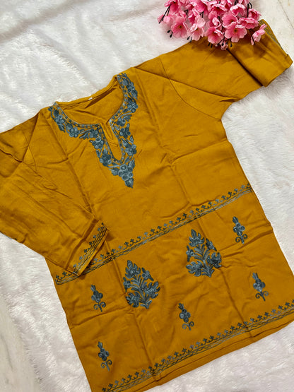 Ziya Kashmiri Short woollen kurti- Yellow