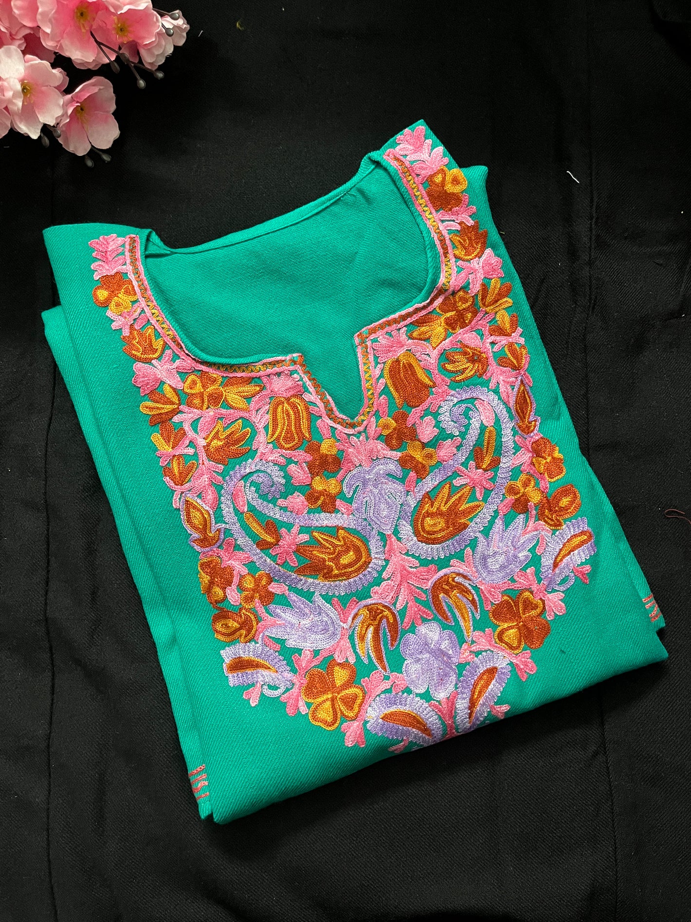 Noor Aari Woollen Pheran- Green