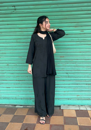 Tina Rayon Tone Coord Set- Black