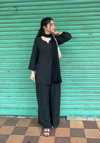 Tina Rayon Tone Coord Set- Black