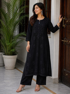 Zoya Rayon Tone Kurta Set- Black