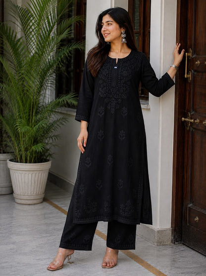 Zoya Rayon Tone Kurta Set- Black