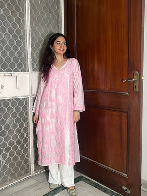 Sayali Angrakha Silk kurta- Pink
