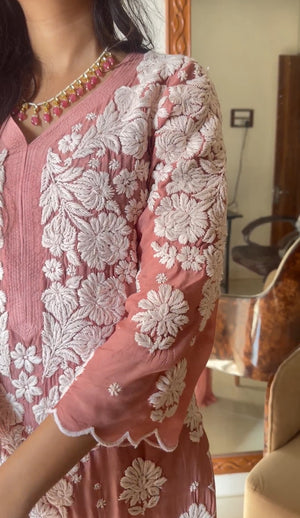 Rumaiza Muslin kurta suit set- Dust pink