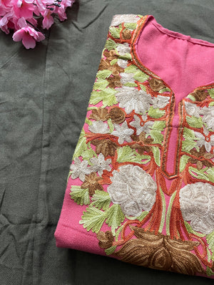 Noor Aari Woollen Pheran- Pink