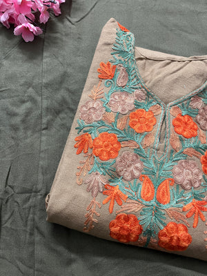 Noor Aari Woollen Pheran- Beige