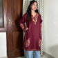 Laiba Kashmiri silk wool long kurta- Wine