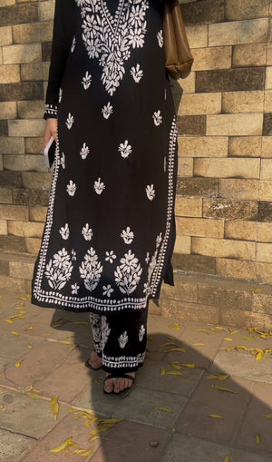 Gia Rayon Chikankari Kurta set- Black