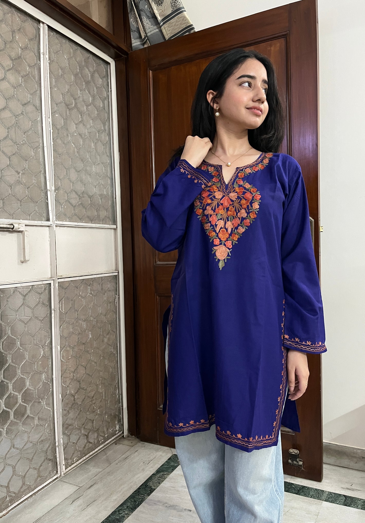 Kashmiri Short Cotton kurti- Purple