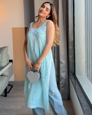 Khushi backless chikankari Kurti- Blue