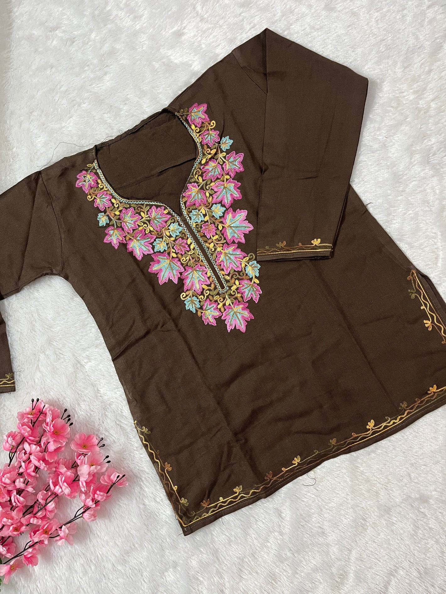 Ziya Kashmiri Short woollen kurti- Brown