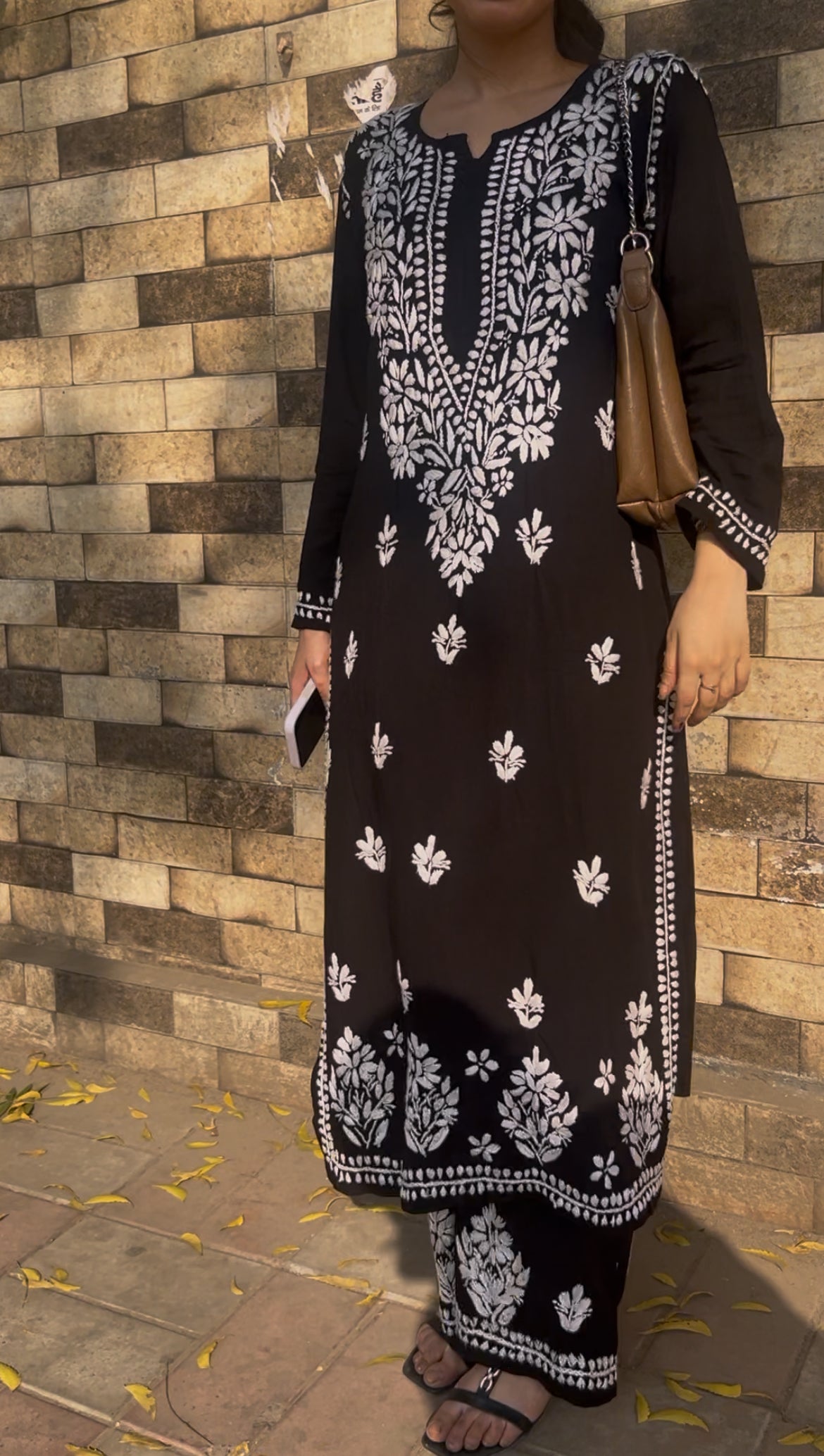 Gia Rayon Chikankari Kurta set- Black