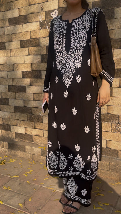Gia Rayon Chikankari Kurta set- Black