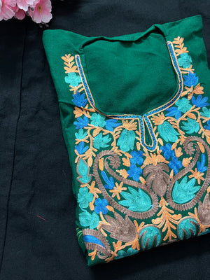 Noor Aari Woollen Pheran- Green