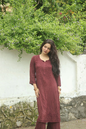 Zoya Rayon Tone Kurta Set- Brown