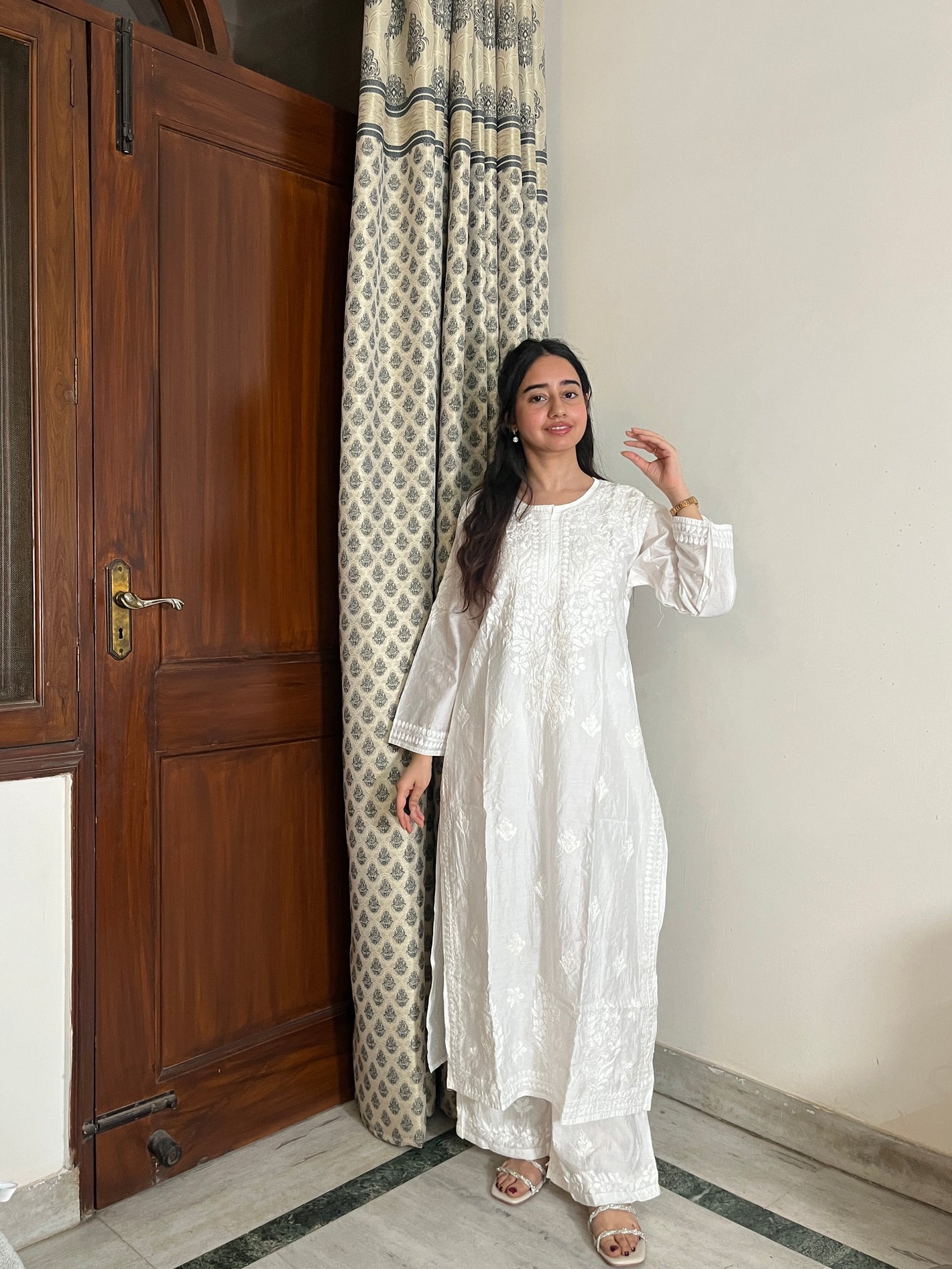 Husna Chanderi Silk kurta set- white