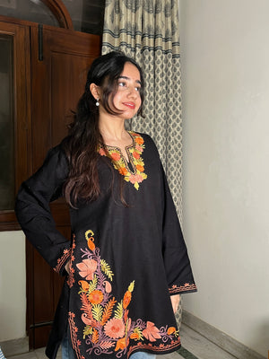 Kusum Kashmiri Short woollen Pheran - Black