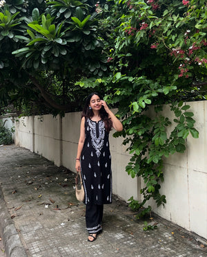 Kavya rayon sleeveless Kurta Set- Black
