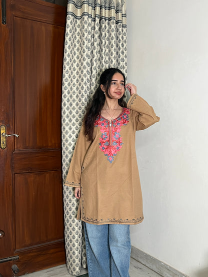 Jasmine Kashmiri Short woollen Pheran - Beige