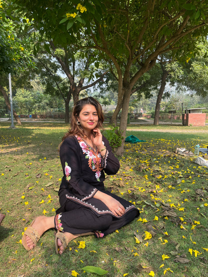 Eshika kashmiri woollen kurta set- black