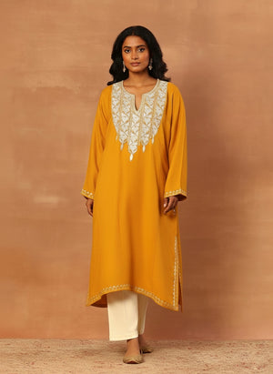 Kashmiri Woollen Tilla Pheran - Yellow