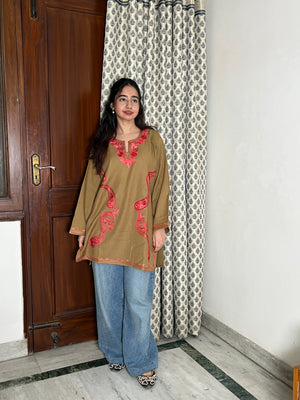 Kusum Kashmiri Short woollen Pheran - Beige