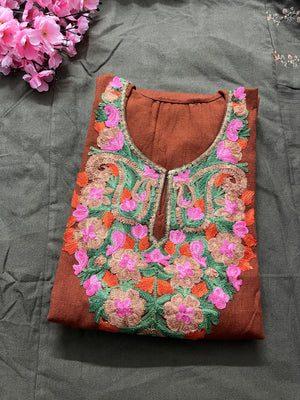 Noor Aari Woollen Pheran- Brown