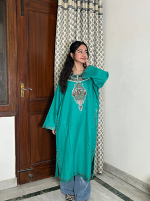 Sara Aari Woollen Pheran- Teal