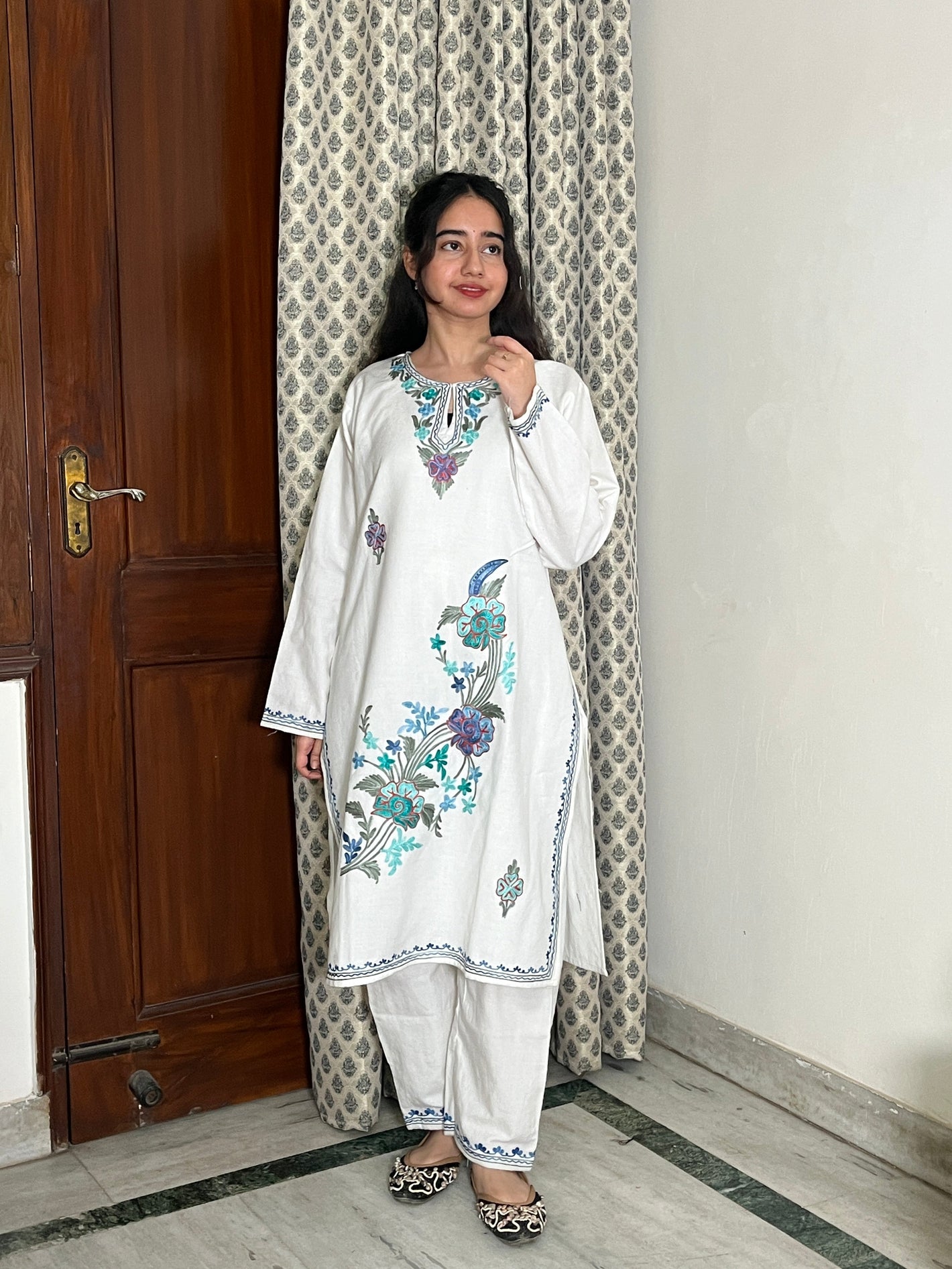 Tisha woollen kurta set- white